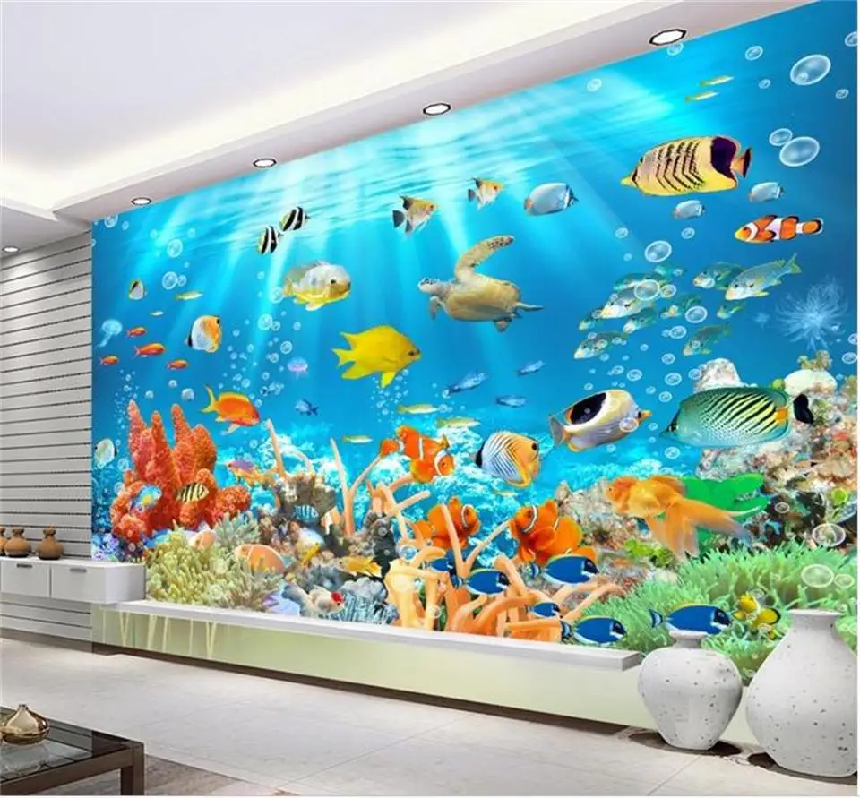 

custom 3d wallpaper photo wallpaper living room mural submarine world marine fish 3d painting non-woven wallpaper for walls 3d