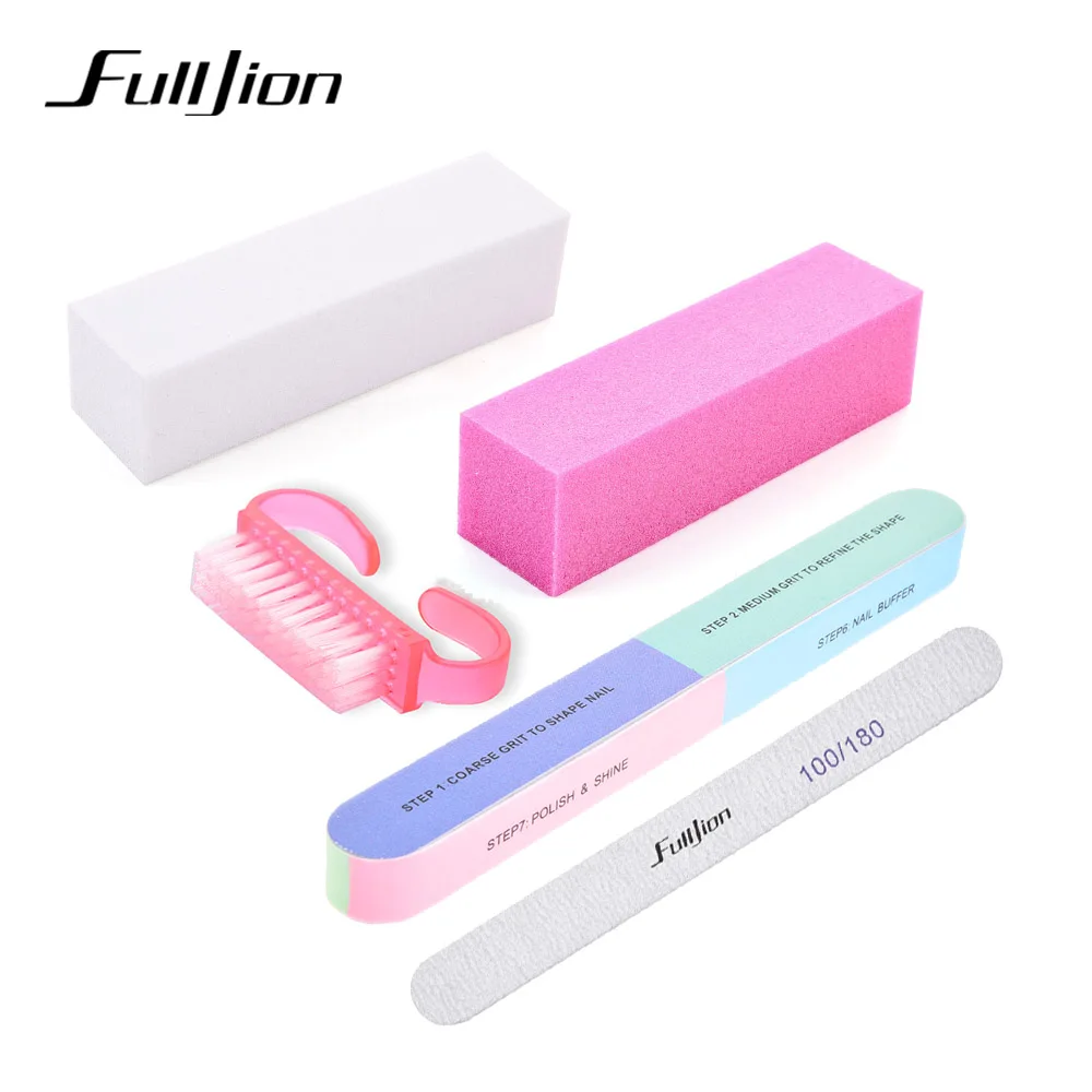 Fulljion 5pcs/set Nail File Buffers Brush Durable Tips Buffing Sanding Files Block for UV Gel Polish Manicure Tools | Красота и