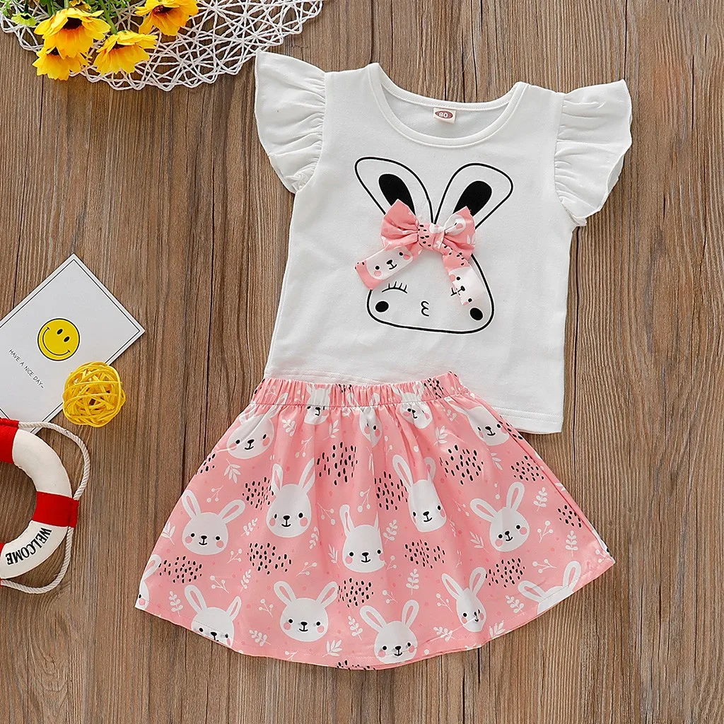 Детская футболка с рукавами крылышками и рисунком кролика для девочек + юбка