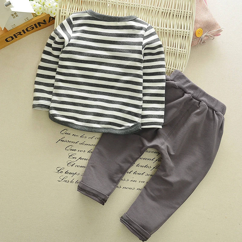 2 Шт. Мальчиков Наряды С Длинным Рукавом Полосатый Обезьяна Печатный Футболка