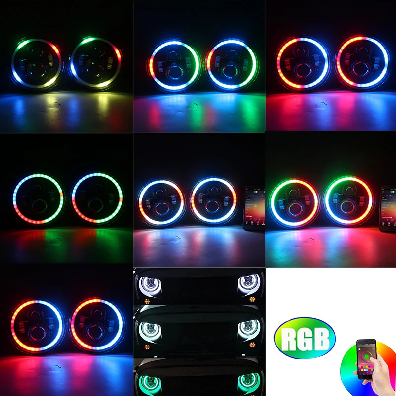 Налобный фонарь для Lada 4x4 urban Niva 7 дюймовый полнофункциональный RGB Halo Angel Eyes
