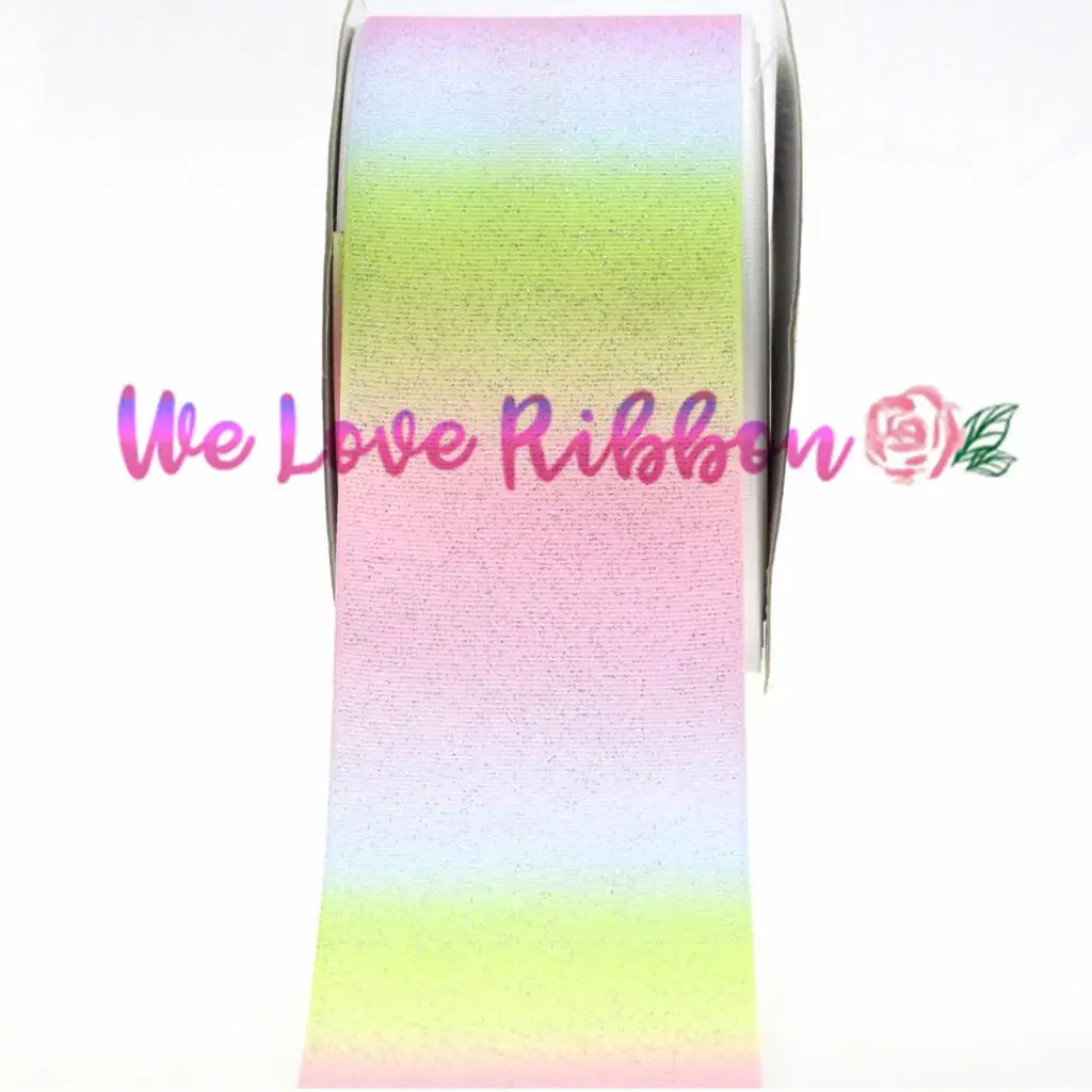 3 &quot75 мм Полная Gitter Silver Rainbow с полосками Grosgrain ленты DIY украшение партии полосы 10y/lot