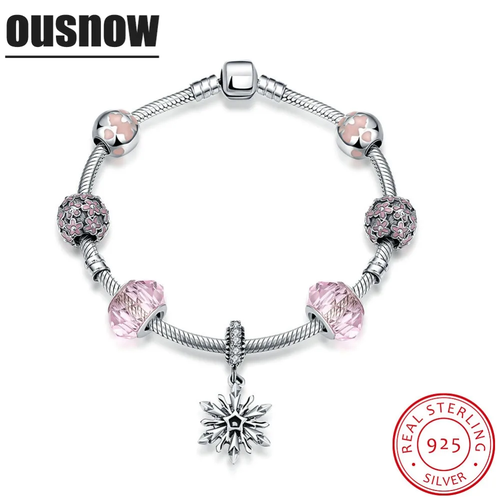 Продаж ousnow бренд 100% стерлингового серебра 925 DIY Дизайн Для женщин Мода браслет
