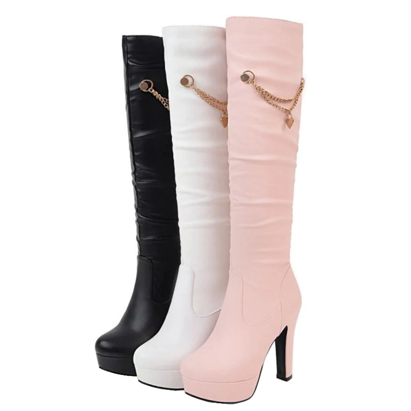 SJJH/женские сапоги до колена с острым носком на массивной платформе 12 см