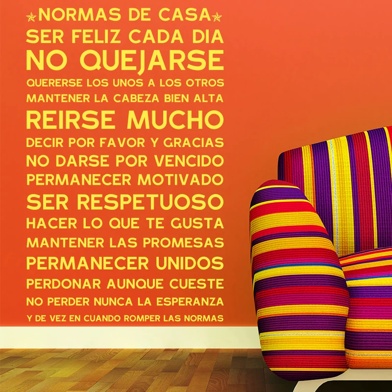 Испанский версия Нормас де Каса Дом правила стены Стикеры домашний декор