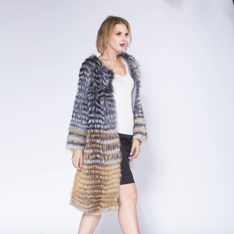 Женская Шуба из натурального меха Весенняя вязаная шуба большого размера -