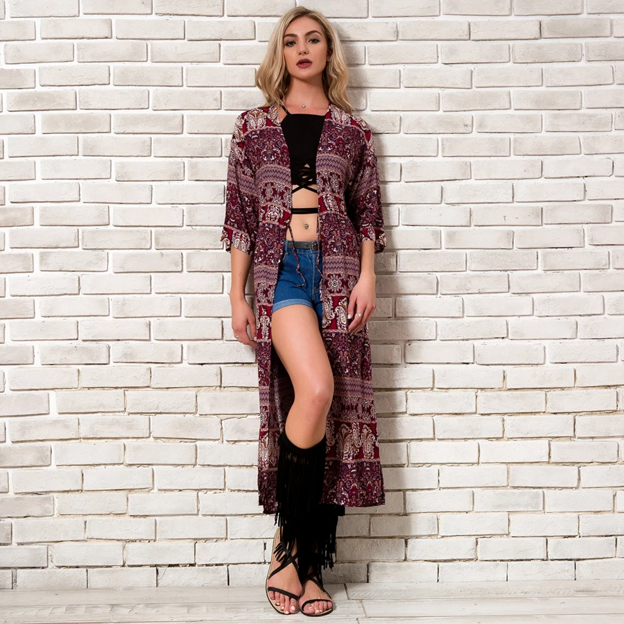 Праздник Boho шифон кимоно кардиган Для женщин новые летние 2018 Половина рукава