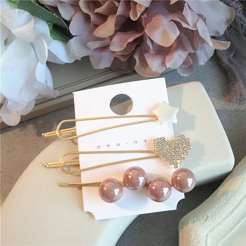 

Fashion Crystal Rhinestones Heart Shaped Hairpins Imitation Pearl Star Beads Hair Clips For Women Girls Jewelry Gifts