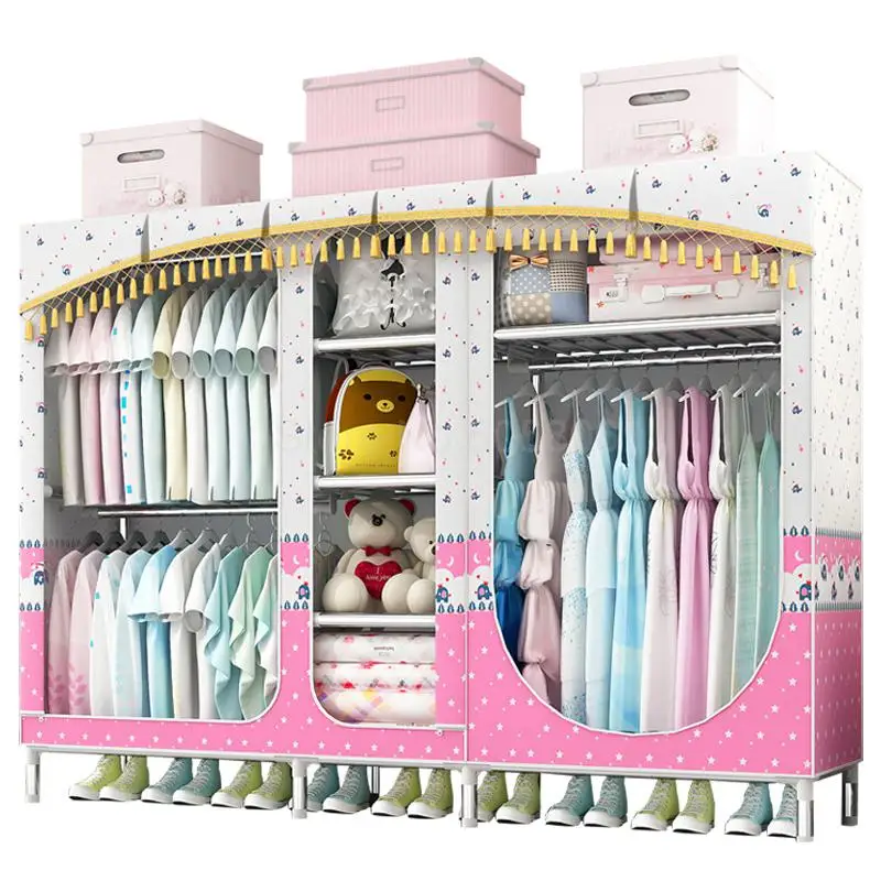 Oversized simple fabric wardrobe steel pipe bold reinforcement double thickened fully enclosed cloth closet wardrobe