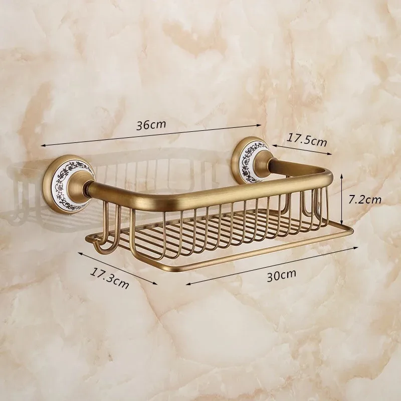 Bathroom antique brass shelf bathroom corner cosmetic holder with hooks basket for 30cm 3001 | Обустройство дома