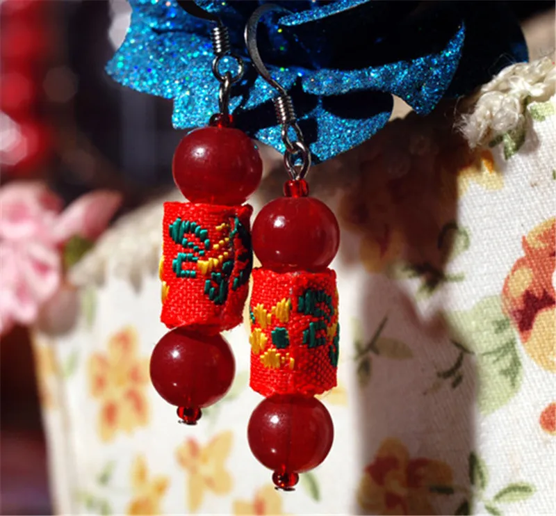 Бесплатная доставка женские серьги Новое поступление сделай сам красная ткань