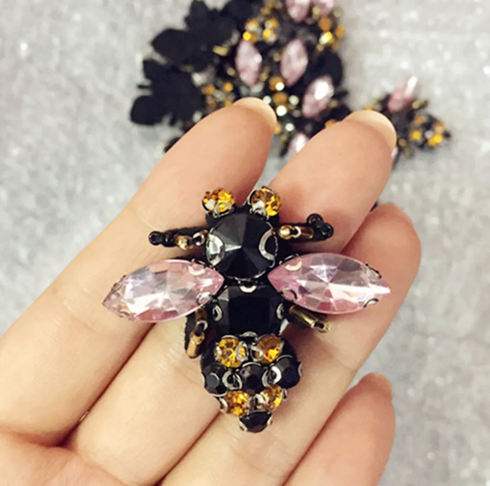 10 шт. пчелы блестки Стразы бусины Броши нашивки аппликация винтажная вышитая