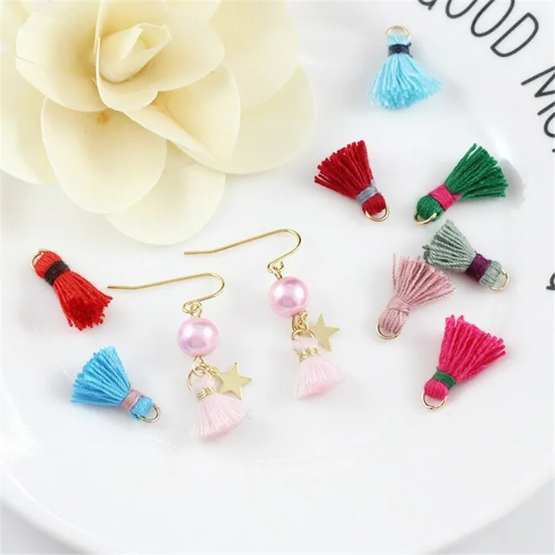20 шт./лот Подвески 1 5 см мини хлопковые кисточки с золотым кольцом DIY Изготовление