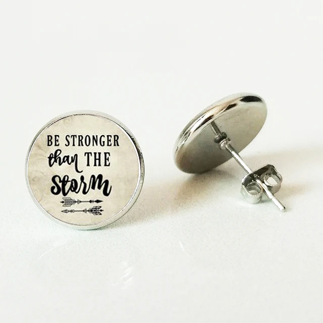 

BE STRONGER than the STORM Stud earring,Inspirational earring, gift for her, Cancer survivor, Warrior charm, Gift for a Friend