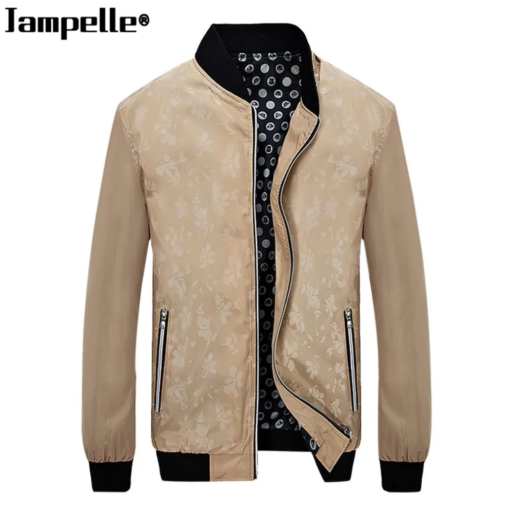 Jampelle Для мужчин весна повседневные куртки Стенд воротник Slim Fit темно с цветочным