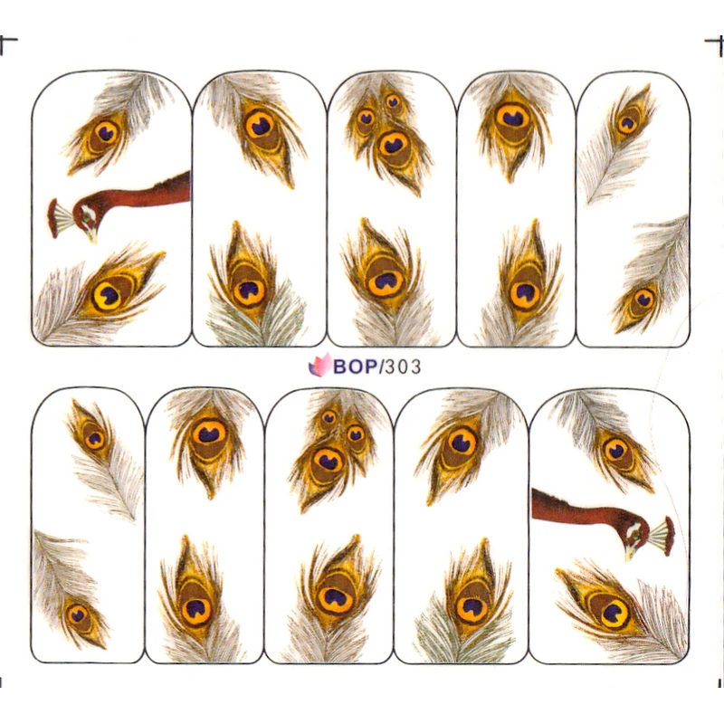 Водная наклейка для ногтей UPRETTEGO перо павлина Бабочка шлейф|nail sticker|nail artart water |