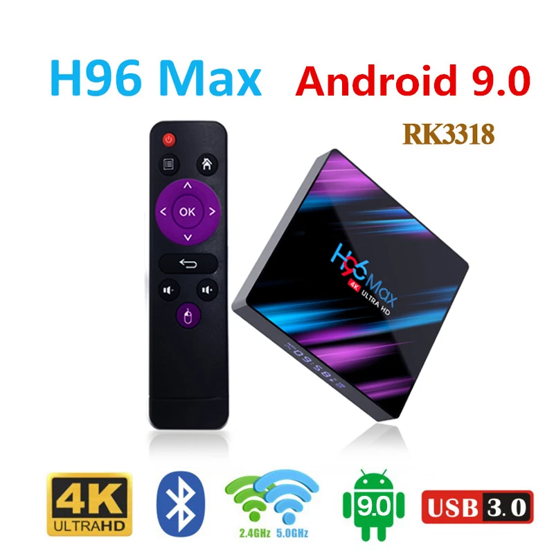 Android 9,0 ТВ приставка Rockchip RK3318 H96 Макс 4 Гб ОЗУ 64 Гб USB3.0 1080 P H.265 4K google Speler Winkel Netflix Youtube H96MAX