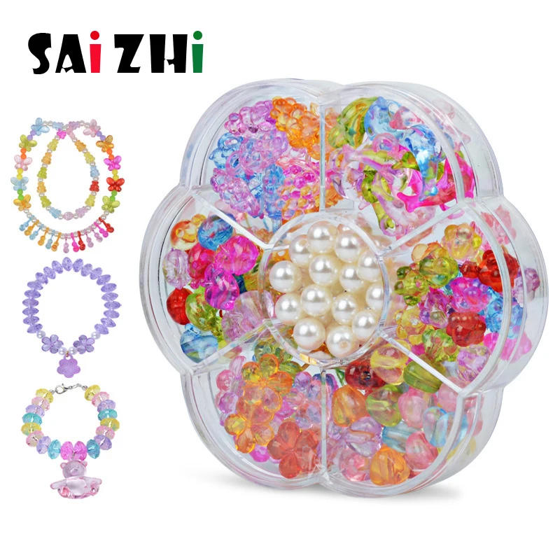 Saizhi набор пластиковых бусин, аксессуары, сделай сам, браслеты для изготовления ювелирных изделий, Игрушки для раннего обучения, набор забавных бусин для девочек, ручная работа, gif