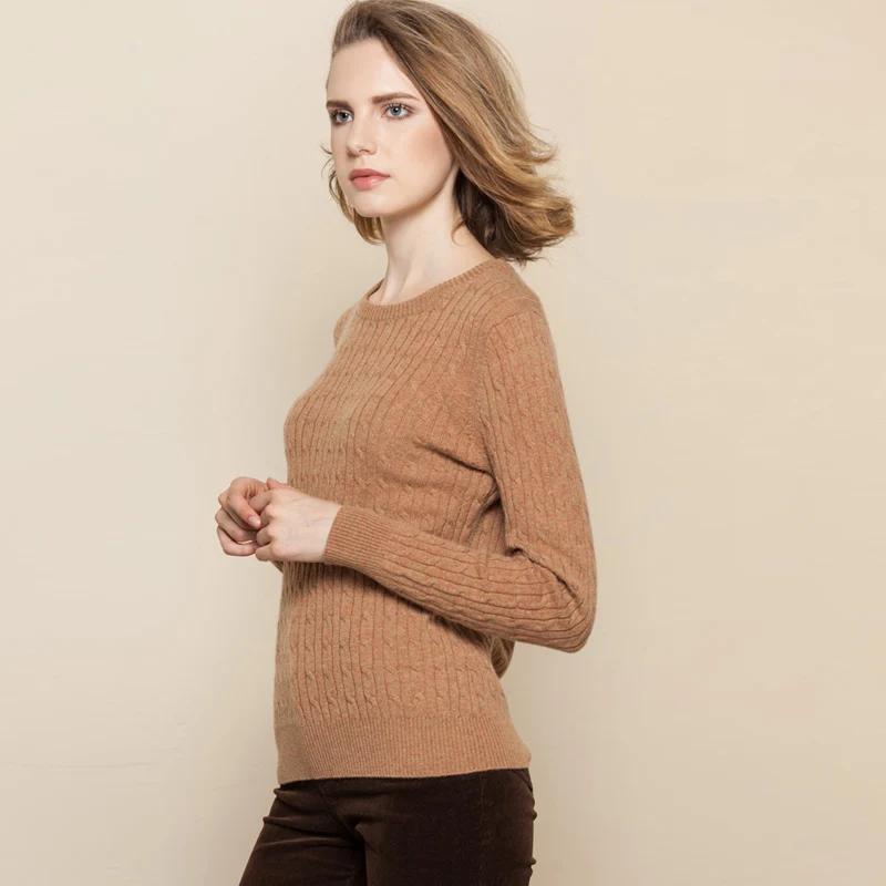 100% кашемир Женские однотонные пуловеры Sueter роскошный основной шерсти кабель
