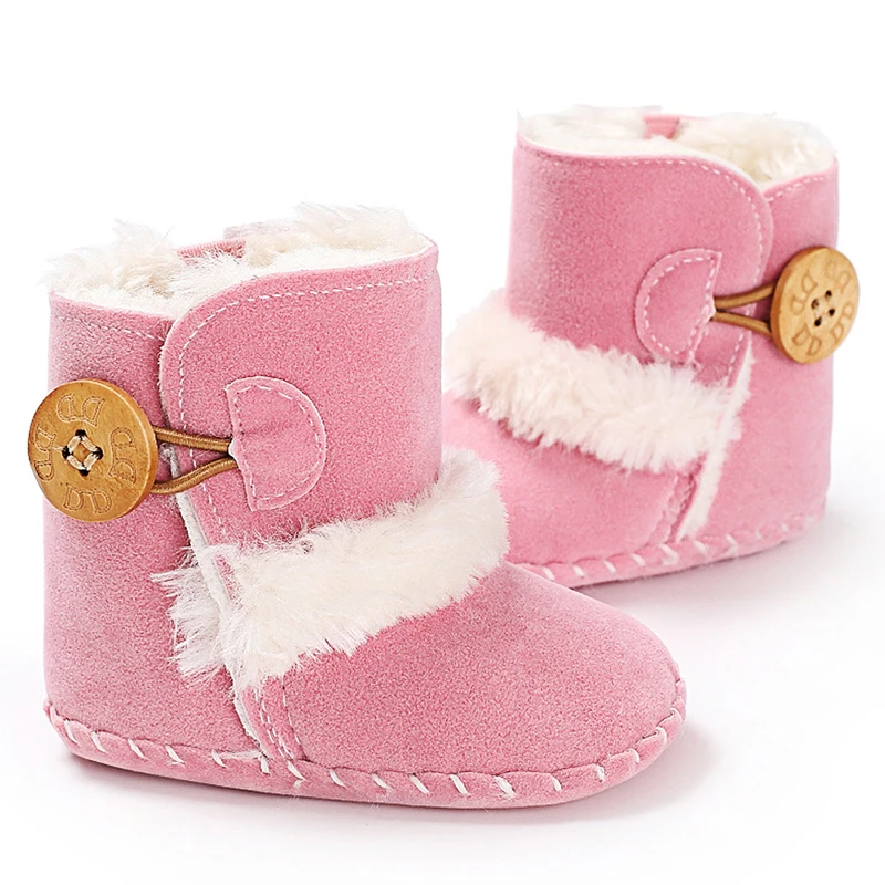 Baby Warm Snow Boots Boy Girl Winter Cotton Fabric Buckle Strap Flat With Plush Lining Rubber Outsole Non-slip Shoes