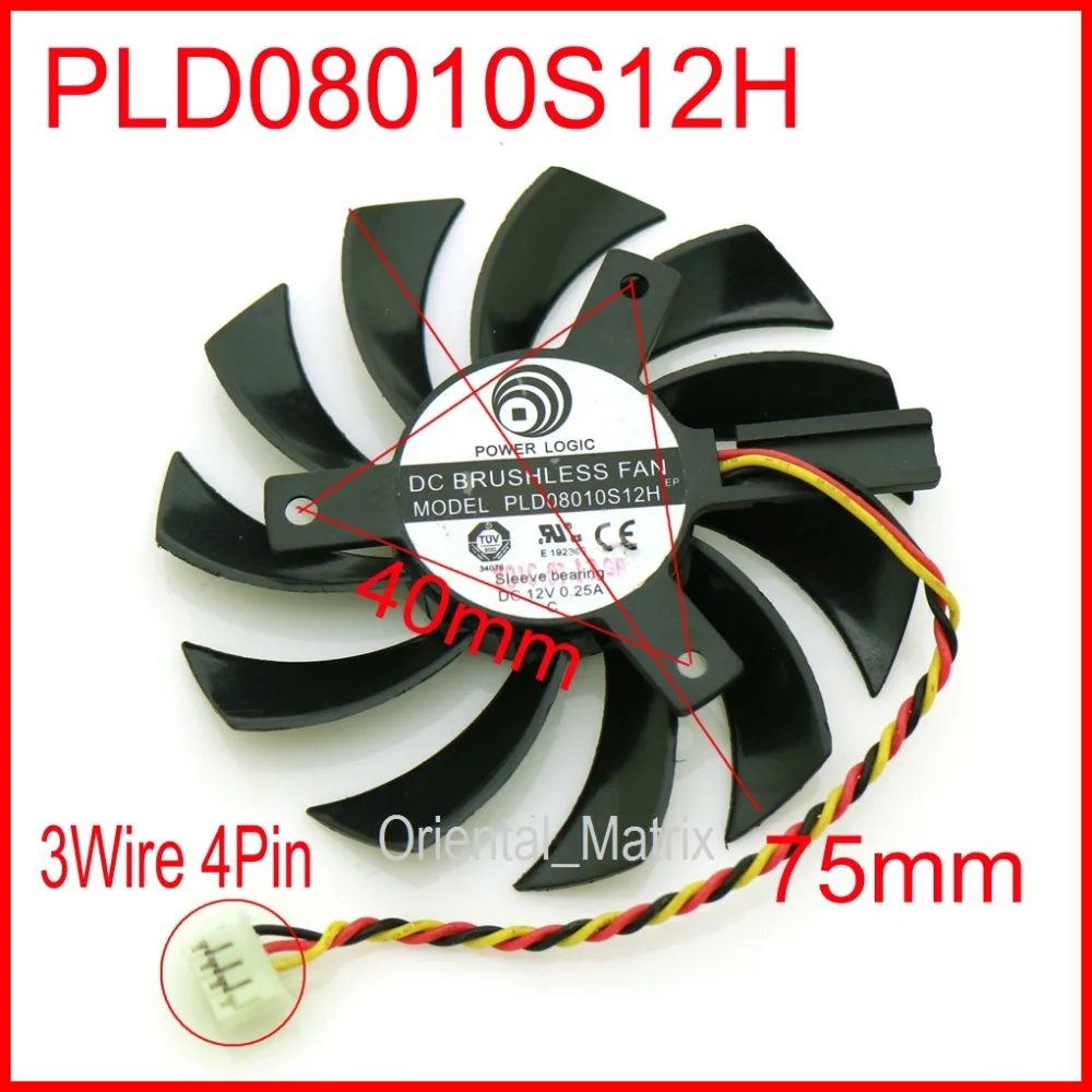 PLD08010S12H 12 в 0 25 а 75 мм 40*40*40 3 проводной 4 контактный VGA вентилятор для MSI N450GTS MD1GD3