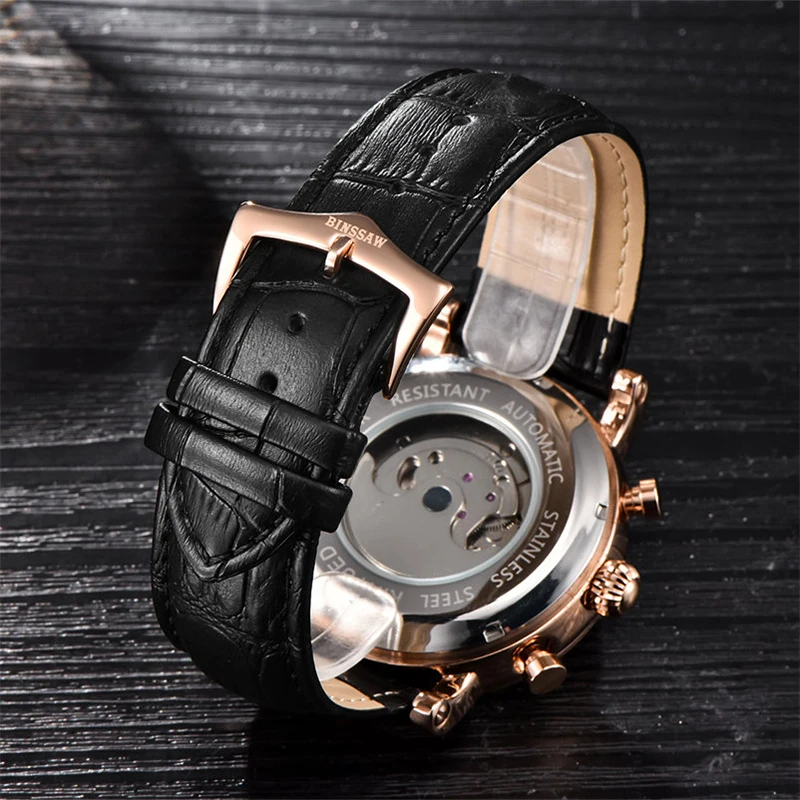 BINSSAW Мужские автоматические механические часы Tourbillon Роскошные брендовые модные
