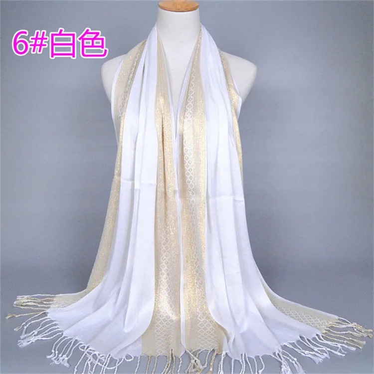 3 NEW women gold cotton solid color muslim head scarf shawls and wraps pashmina bandana female foulard ladies hijab stores - Цвет: 3
