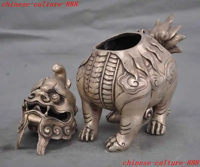 Фото Crafts statue Old Chinese fengshui silver foo dog lion beast Incense Burner Censer halloween Дом и сад Crafts statue Old Chinese fengshui silver foo dog lion beast Incense Burner Censer halloween Дом и сад