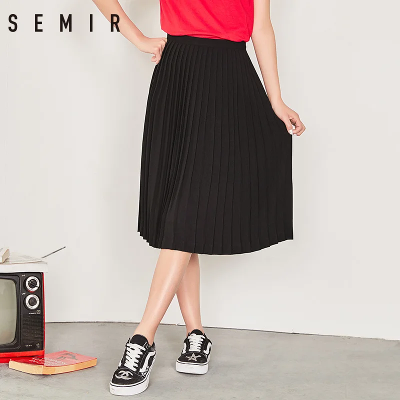 SEMIR юбка для женщин Новая мода 2018 плиссированные юбки Средний стиль черный