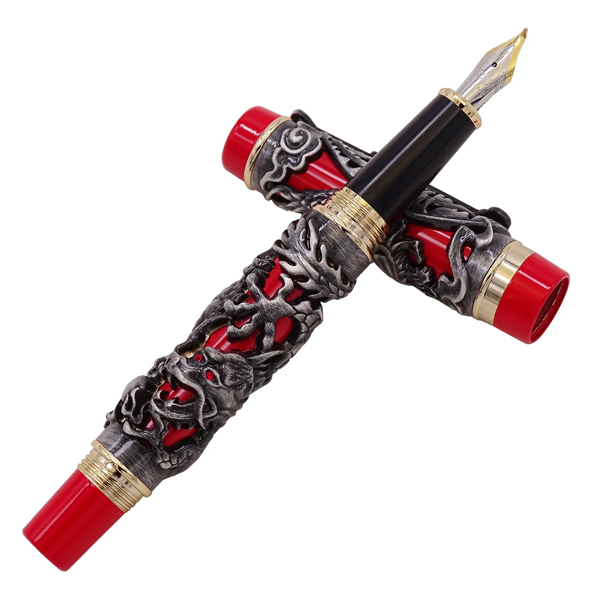 

Jinhao Dragon Phoenix Vintage Luxury Calligraphy Pen Fountain Pen Iraurita Bent Nib Full Metal Carving for Art Office