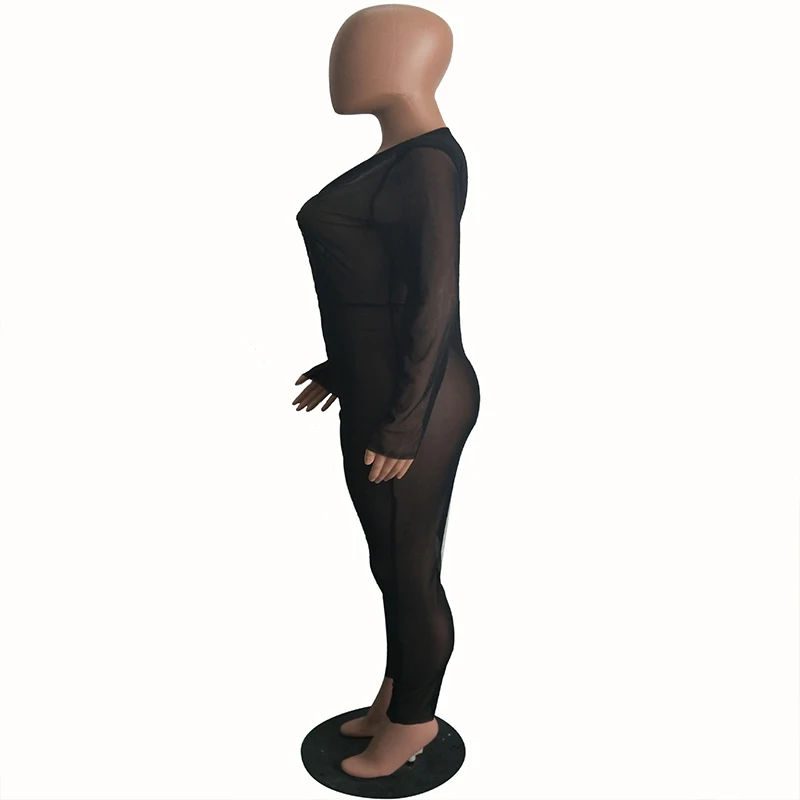 Для женщин сетка комбинезон Sheer See Through с длинным рукавом молнии спереди V шеи Bodycon