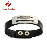 leather men bracelet fashion jewelry stainless steel cuff bangle classic link chain cowhide bangle demis jewelry