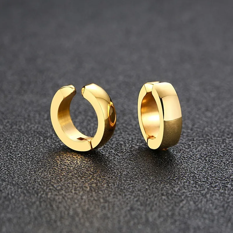 gold color Мужские клипсы, черный тон, нержавеющая сталь, круглые геометрические клипсы для ушей, панк, для мальчиков, аксессуары для ушей - Окраска металла: gold color