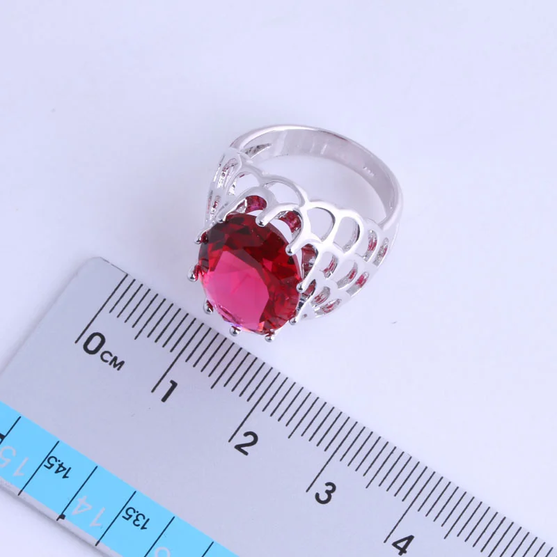 Высшее качество ярко-красный кристалл Круглый Серебряный цвет кольцо и обруч