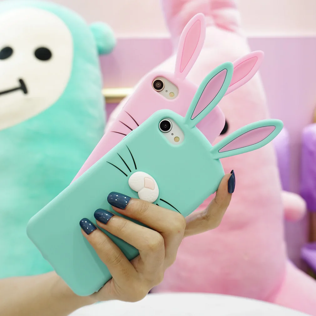 Rabbit Case For Iphone 6 6S X 7 8 Cartoon Funny Luxury Silicone Back Cover Shockproof Cute Matte Anti Knock |