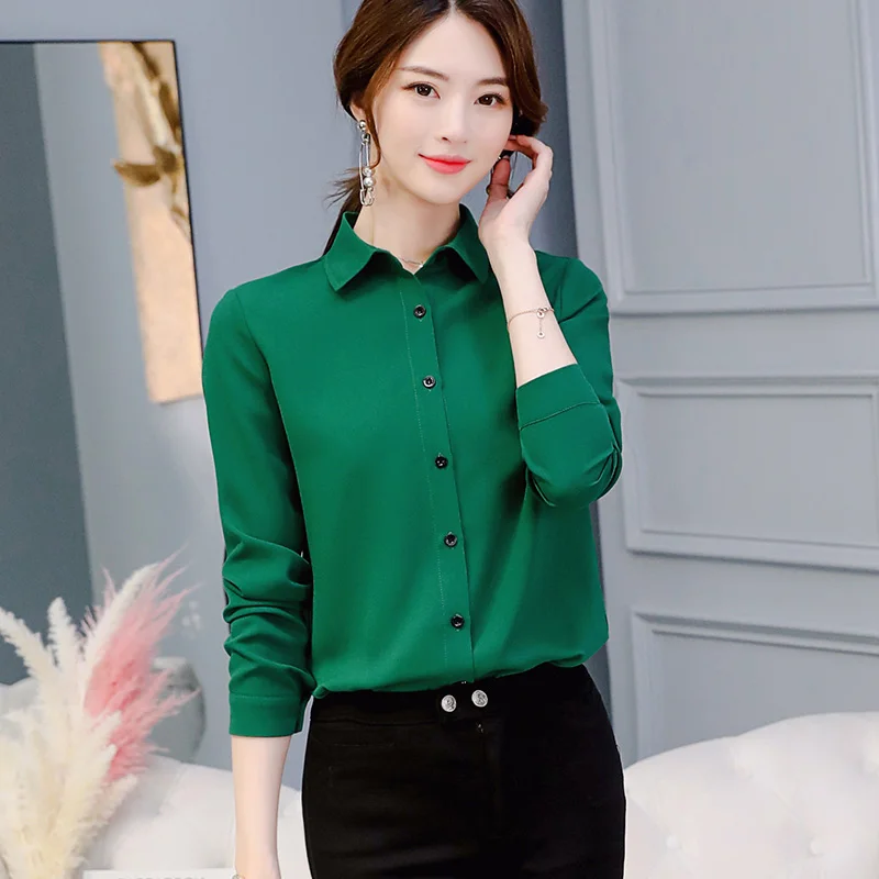 Women Long Sleeved Solid Chiffon Blouse 2020 Office Lady Spring Summer Plus Size Blouses OL Style Shirts Blusas Chemise Femme | Женская