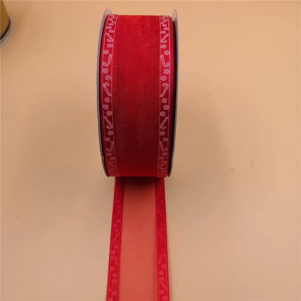38mm X 25yards Printing Candy Cane Wired Red Satin Edge Organza Ribbon. Gift Bow Wedding Cake Wrap Tree Decoration Wreath N1086 | Дом и сад