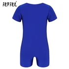 Гимнастический трико унисекс с короткими рукавами для мальчиков и девочек, боди для танцев, однотонный облегающий эластичный детский балетный танцевальный комбинезон
