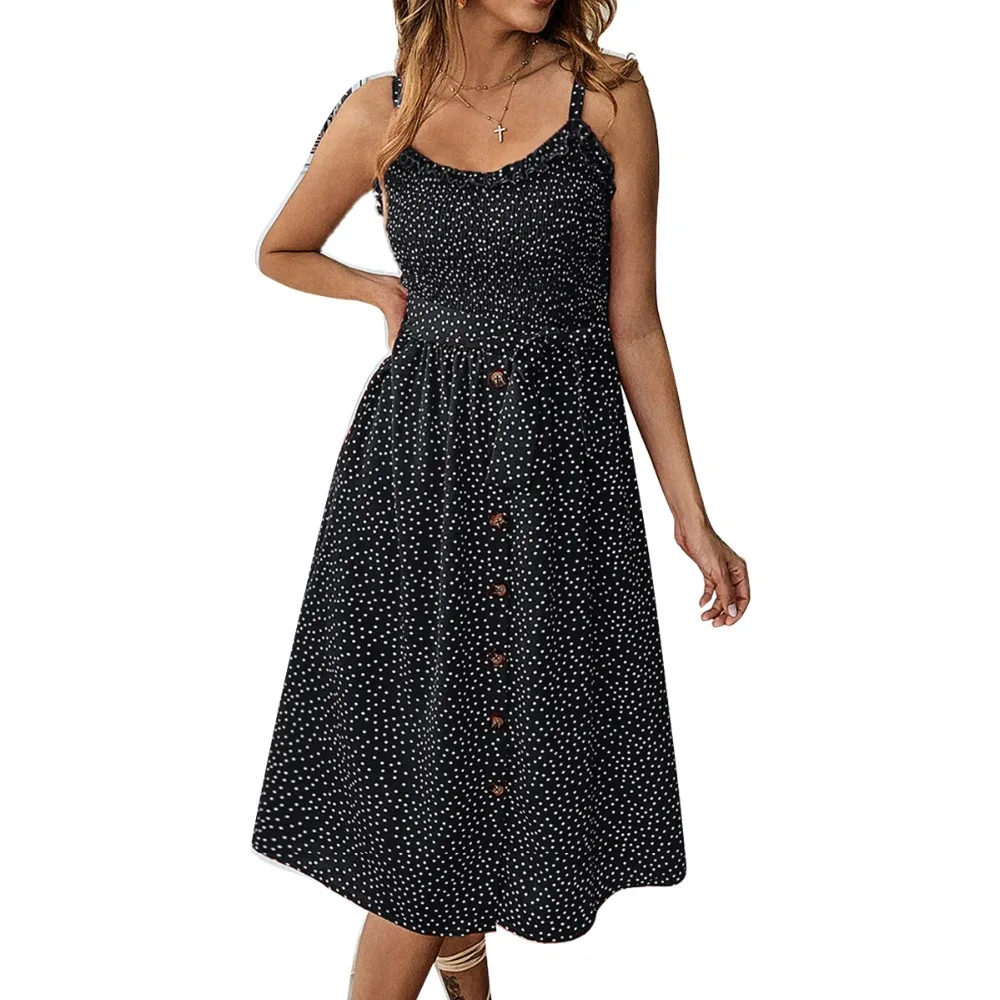 Женское летнее длинное вечернее платье Boho Пляжное Платье сарафан с точечной