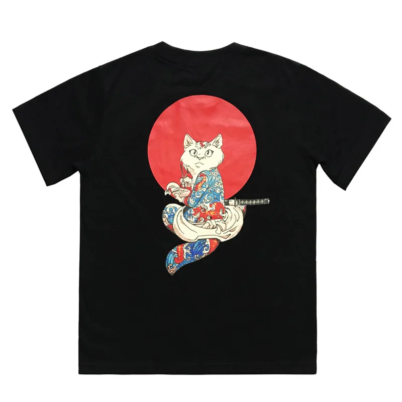 Black Aolamegs, Мужская футболка, японская футболка с рисунком Ukiyo-e, повседневные футболки с круглым вырезом, Harajuku, уличные футболки, летняя уличная одежда - Цвет: Black