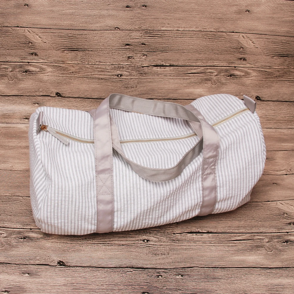 

Small Size Seersucker Weekender Bag Gray Stripes Duffle Totes Toddler Travel Bag DOM1097