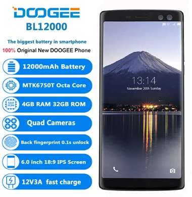 DOOGEE BL12000 смартфон 12000 мАч superbattery 6," 18:9 MT6750T Восьмиядерный 16 МП 4 камеры 4 ГБ 32 ГБ Android 7,0 мобильный телефон 4G