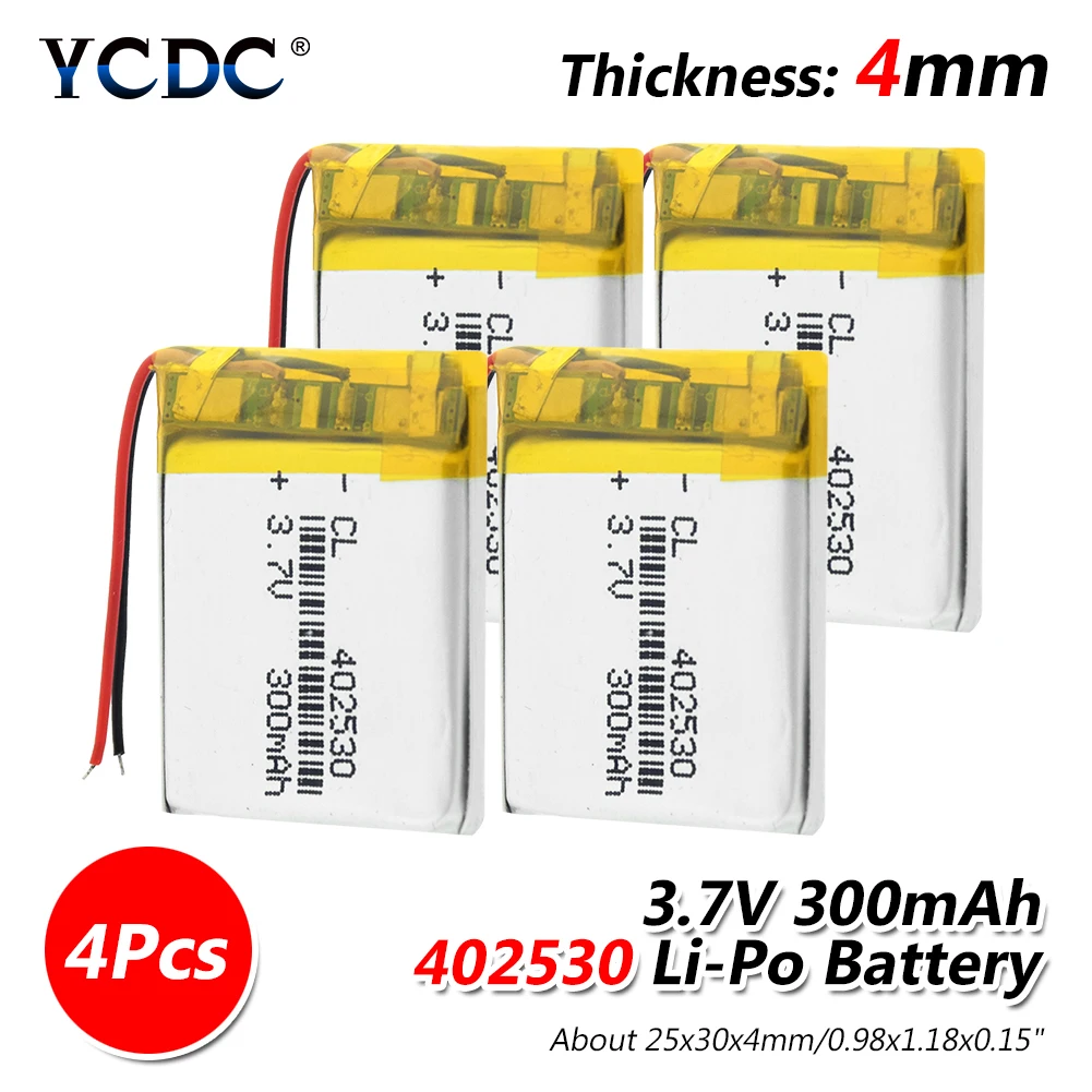 4 pieces 1/2/4 шт./партия 3,7 v 402530 300mAh литий-полимерный аккумулятор для Mp3 Mp4 Gps PDA Смарт-часы psp радио динамик литий-ионный аккумулятор Lipo - Цвет: 4 pieces