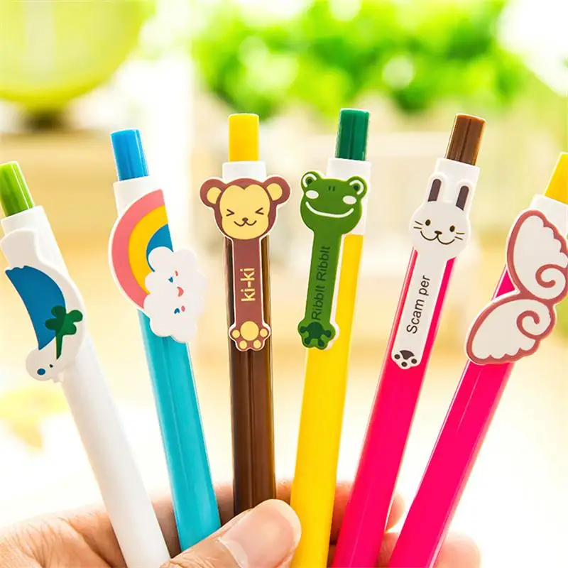 6 шт Kawaii мультфильм пластиковые шариковые ручки милый прекрасный кот птичий шар ручка школьные принадлежности корейские канцелярские принадлежности - Цвет: 6 pcs