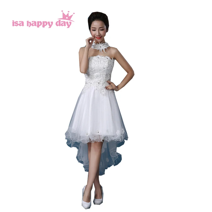 

fashionable dress lace up on the back bridesmade dresses for teenagers a special strapless front short long back B3448