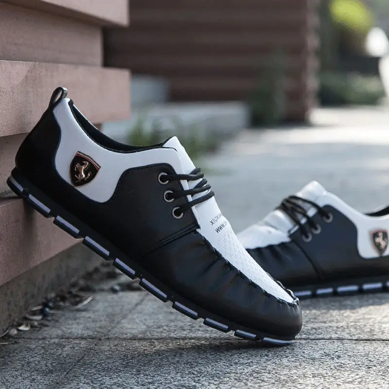 Мужские повседневные кожаные туфли синие дышащие на мягкой нескользящей подошве