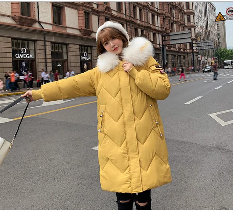 Женское пальто негабаритных Harajuku Parkas длинные пуховые теплые куртки с хлопковой подкладкой зимняя одежда длинный рукав с карманом пушистые парки