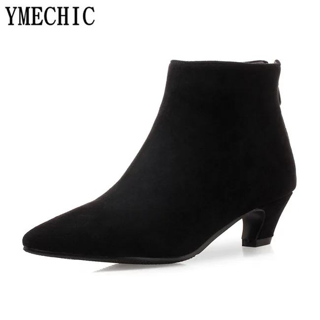 Женские Модные ботильоны YMECHIC на среднем каблуке женские ботинки из флока с