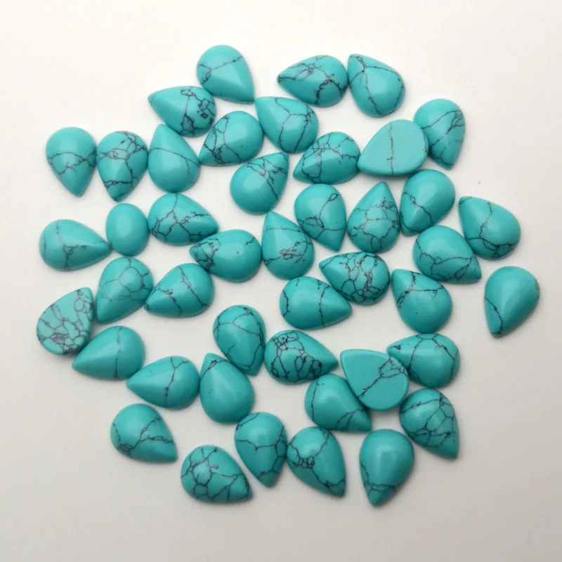 Turquoise Мода смесь природных камней 10x14 мм капли воды cbochon бусины для изготовления ювелирных изделий 100 шт./лот кольцо аксессуары без отверстия - Цвет: Turquoise
