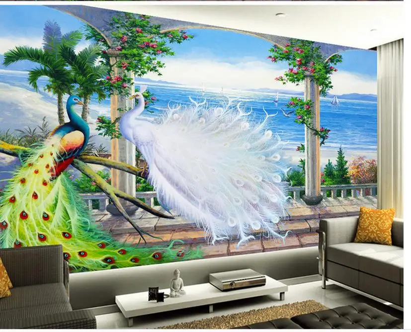 Классические картины обои картина маслом павлин ТВ фон спальня фото настенная